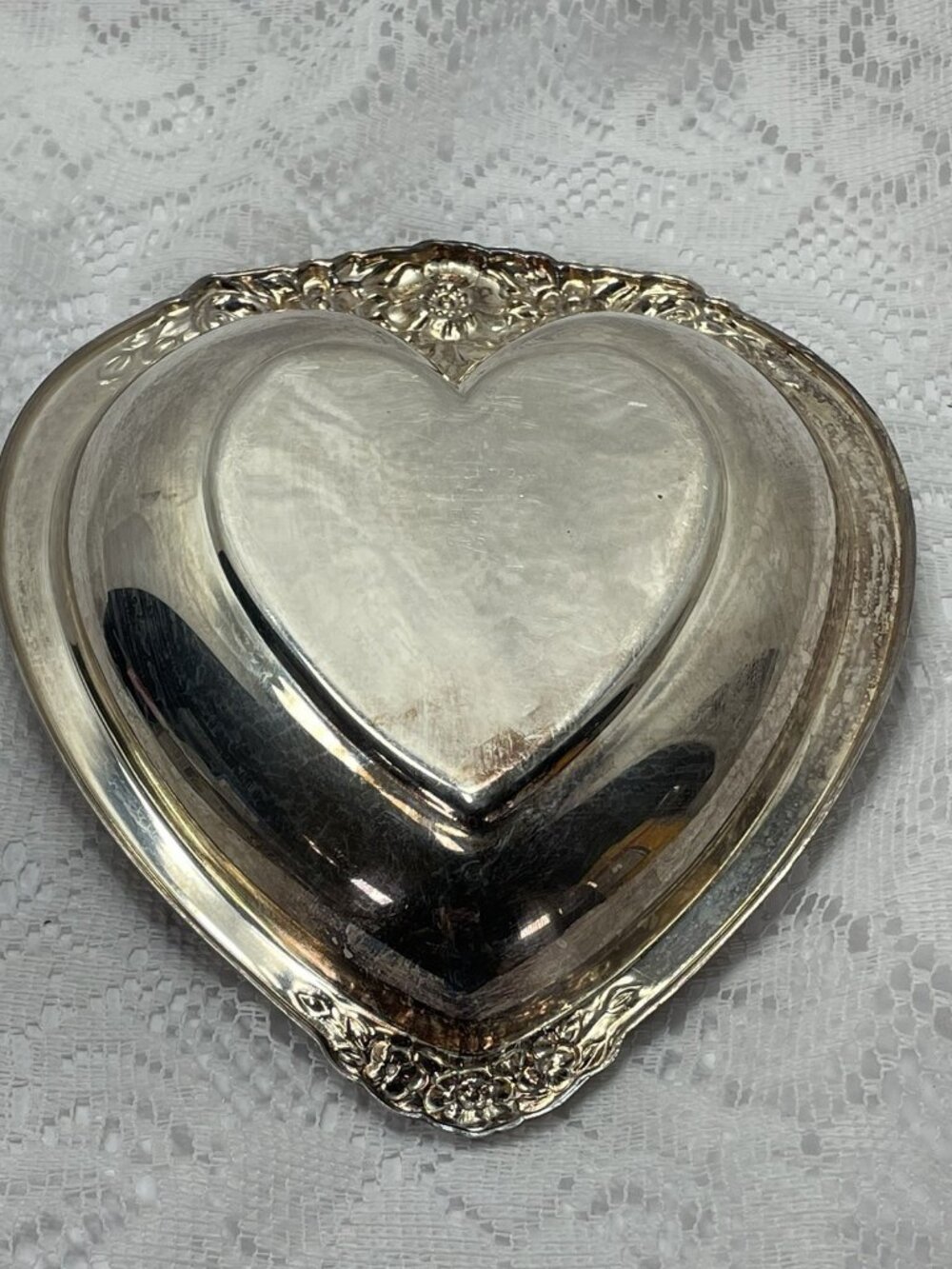 Vintage Laurel Mist 648 Silver Heart Shaped Candy Dish 7.25" Trinket Candy Tray - Picture 8 of 12
